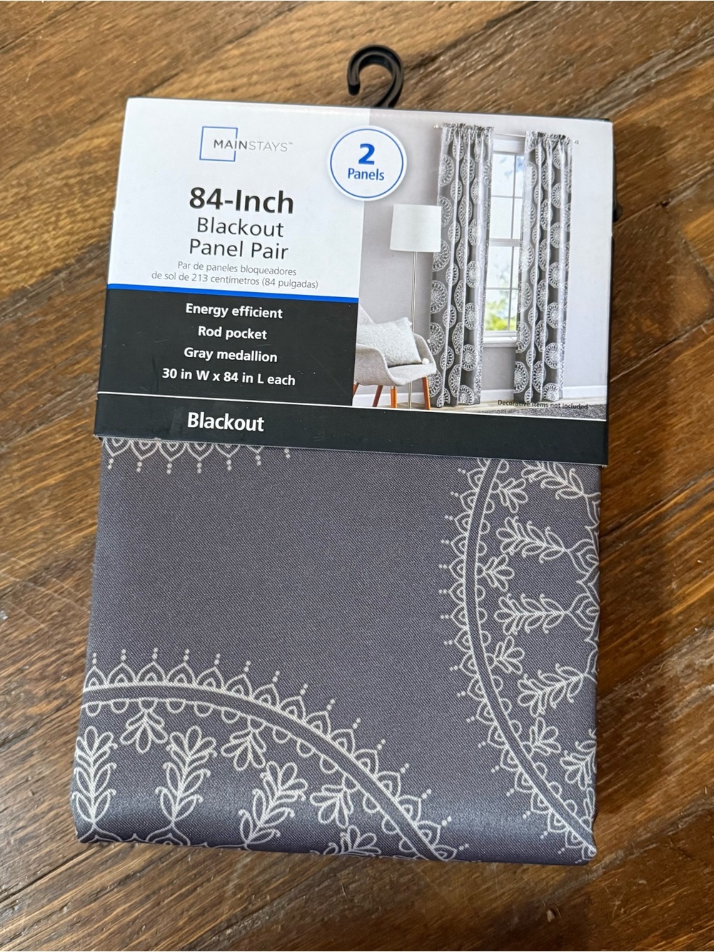 Mainstays 84-Inch Gray Medallion Blackout Curtain Panels (2)
